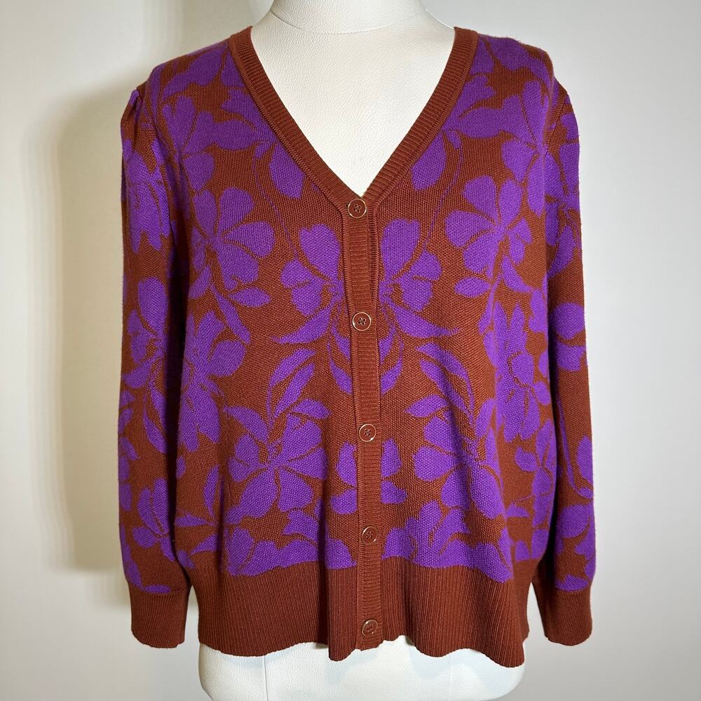 NWT Liz Claiborne Floral V-Neck Button Up Cardigan Sweater Womens Petite Sz PXL